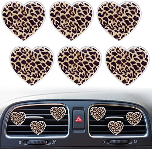 6 Pcs Heart Air Vent Clips, Leopard Print Heart Car Air Fresheners Vent Clips Long Lasting Car Diffuser Vent Clip Car Interior Decor Charm Car Decoration Cute Car Accessories for Women Girls Xinjincang