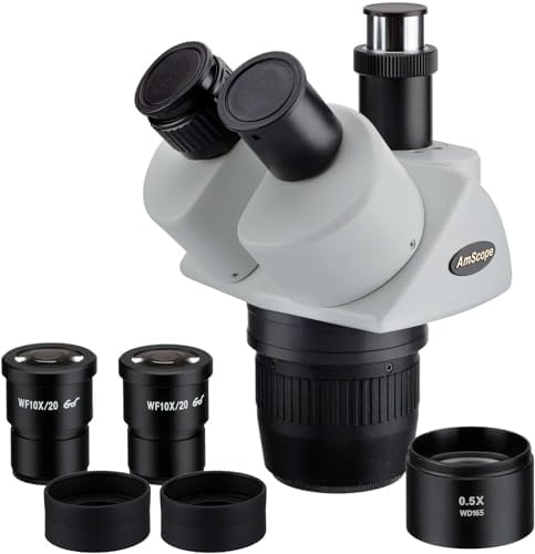 AmScope SW24TX Trinocular Stereo Microscope Head, WH10x Eyepieces, 10X/20X/40X Magnification, 2X/4X Objective, Includes 0.5x Barlow Lens AmScope