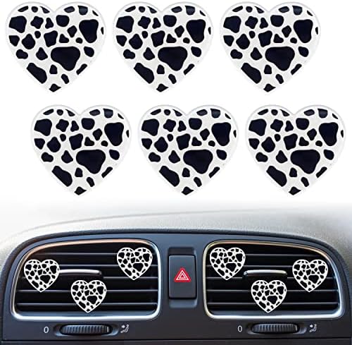 6 Pcs Heart Air Vent Clips, Cow Print Heart Car Air Fresheners Vent Clips Long Lasting Car Diffuser Vent Clip Car Interior Decor Charm Car Decoration Cute Car Accessories for Women Girls Xinjincang