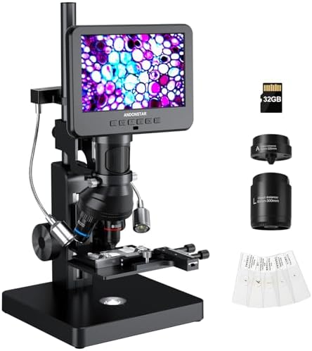 Andonstar 5 Lens AD266S 5000X UHD 2160P HDMI Digital Microscope for Biological Microscope Kit, 24MP PCB Circuit Board Soldering Microscope for Electronics Repair, Coin Microscope for Full View, 32G Andonstar