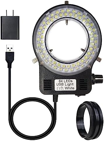 Light Microscope LED Ring Illuminator, Adjustable USB 64 LEDs Ring Light for Industry Monocular Binocular Trinocular Lab Stereo Microscope & Camera Upwtkim