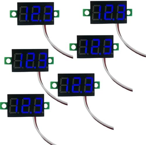 6 Pcs Mini Digital Voltage Meter DC 2.5~30V 0.28" 2 Wire Digital Voltmeter Gauge Tester Green LED Display Panel Mount Car Motorcycle Battery Monitor Led (Blue) Azuocn