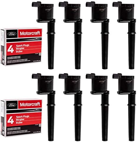 MAS Set of 8 Ignition Coils Pack + 8pcs Motorcraft Platinum Spark Plug SP493 Compatible with Lincoln Navigator Blackwood Mark VIII Ford Mustang Replacement for DG543 UF191 DG492 DG512 MAS