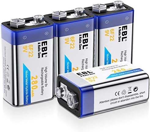 EBL 9V перезаряжаемые аккумуляторы NiMH 280mAh для дымовых датчиков, 4 шт. Ebl