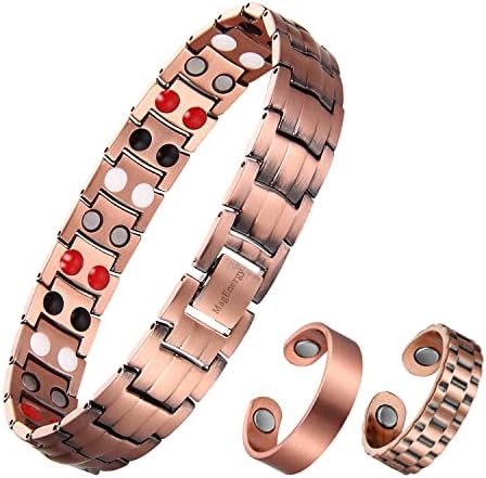 MagEnergy Mens Copper Magnetic Bracelets and Rings, 99.9% Pure Copper Bracelet with Double-Row Strength Magnets, Adjustable Jewelry with Sizing Tool MagEnergy