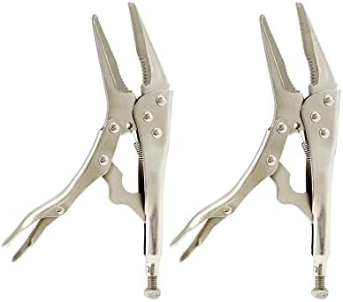 QWORK 2 Pack Original Locking Pliers Long Nose, 9" Long Nose Pliers, Curved Jaw Pliers, 2-3/4" Maximum Opening Locking Pliers Set Qwork