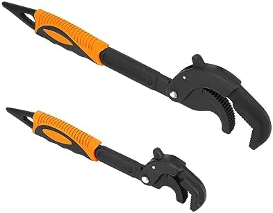 QWORK Heavy-Duty End Pipe Wrench, 2 Pack 0.6"-2.4"/14mm-60mm Adjustable Self-Adjusting Spanner Power Grip Pipe Wrench, Faucet Bathroom Wrench Tool, for Faucet Sink Water Plumbing Repair Qwork