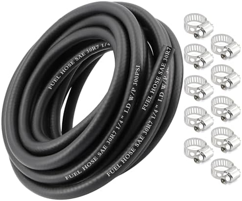 1/4 inch,25Ft Fuel Line Hose Push Lock NBR Rubber SAE 30R7 300PSI,10 pcs 6-12 Clamps,used in fuel system,PCV system,steam emission,oil cooling Xaugiry