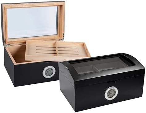 Prestige Import Group Portofino Domed Glass Top Cigar Humidor - Up to 100 Capacity - Color: Matte Black Finish Prestige Import Group