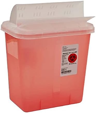 Covidien 89671 Multi-Purpose Sharps Containers with Horizontal-Drop Opening Lid, 2 gal Capacity, 12.75" Height x 7.25" Depth x 10.5" Width, Transparent Red (Pack of 20) COVIDIEN