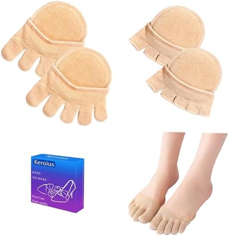 2 Pairs Toe Topper Socks,Five-Toes Socks Forefoot Metatarsal Pads for Women,Ball of Foot Cushions Pain Relief Keroius