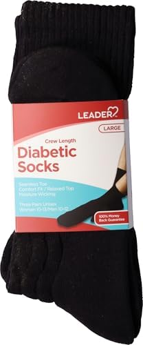 Унисекс Носки Leader Diabetic Sock Crew Non-Binding and Moisture-Wicking Black Large - 3 Pair Leader