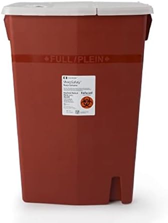 Sharps Container, SharpSafety 1-Piece 26 H X 18-1/4 W X 12-3/4 D Inch 18 Gallon Red Hinged Lid, 8991 - Case of 5 Ensur