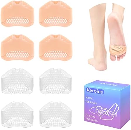 Metatarsal Pads Women Men 8 Pack,Pain Relief Ball of Foot Cushions,Honeycomb Forefoot Pads for Morton's Neuroma,Soft Gel (Гель) Cushioning Shoe Inserts for Running Hiking Dancing (2pairs clear /2pairs beige) Keroius