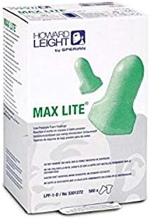 Howard Leight LPF-1-D Max Lite Disposable Foam Uncorded Earplugs, Polyurethane Foam, Small, Green (Pack of 2000) HOWARD LEIGHT