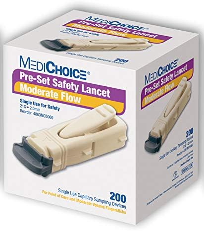 MediChoice Disposable Lancet, Pressure Activated, Single Use, 21 Gauge, 2. mm Depth, Gray, 1314MC5060 (Box of 200) MediChoice