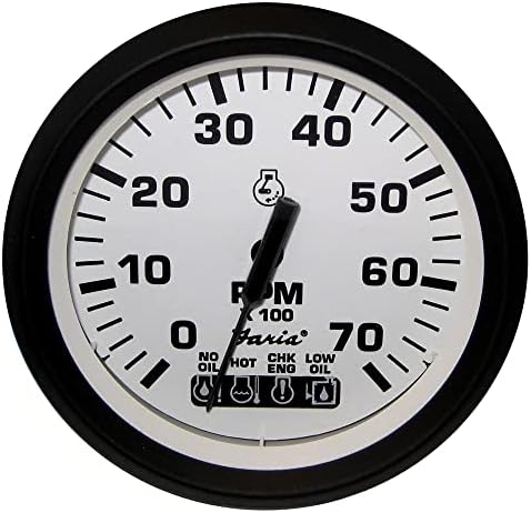 Faria Beede Instruments Faria 32950 Euro Tachometer 7 Gauge with System Check Indicator - White, 4" Faria