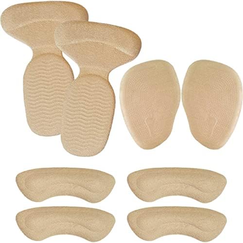 Chiroplax Reusable High Heel Cushion Inserts Pads Forefoot Ball of Foot Back of Heel Cup Grips Protector Liner Anti-Slip Metatarsal Shoe Insoles, 8 pcs (Beige) Chiroplax