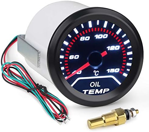 WATERWICH Oil Temperature Gauge Kit with Electronic Sensor-Black Dial 40-150 Celsius 2" 52mm DC 12V Oil Temp Gauge Meter for Car Truck Vehicle Automotive Marine Waterwich