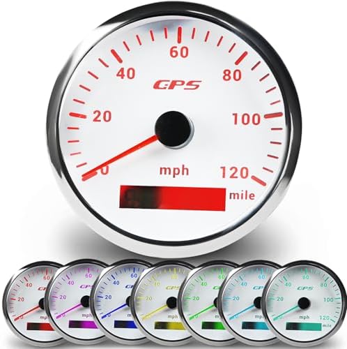 WATERWICH Speedometer Odometer GPS Gauge Meter Kit 7 Colors 3.34inch 85mm Odometer Speed Gauge 0-120MPH DC12V 24V for Car Truck Vehicle Automotive Boat Marine WATERWICH