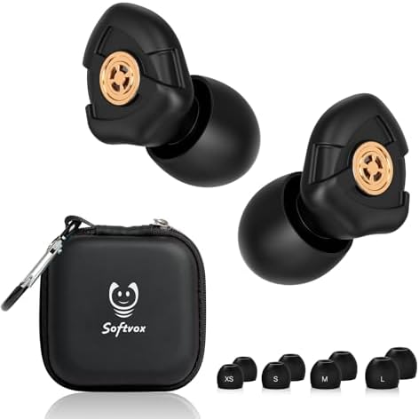 Concert Ear Plugs, High Fidelity Hearing Protection for Safe Noise Reduction, Festivals, Raves, Musicians, Sports Events, Live Entertainment– 8 Ear Tips in XS, S, M, L – 21dB Noise Cancelling Softvox