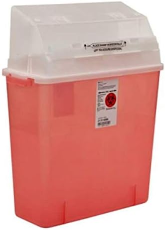 Covidien 31314886 Sharps-A-Gator Safety in Room Sharps Container with Counterbalance Lid, 3 gal Capacity, Transparent Red (Pack of 12) COVIDIEN