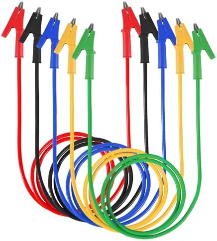 5pcs Test Leads 4mm Stackable Banana Plug to Crocodile Alligator Clips Flexible Cable Wire 3.3ft/1m for Multimeter Electrical Testing (Alligator Clips to Alligator Clips) D-Flife