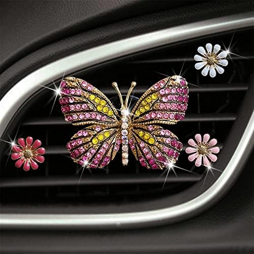 Bling Butterfly & Daisy Air Vent Clips, 4 Pcs Pink Flower Car Air Fresheners Vents Clips Car Diffuser Diamond Car Interior Decor Cute Car Accessories Car Decoration for Women + Mask Hook Xinjincang