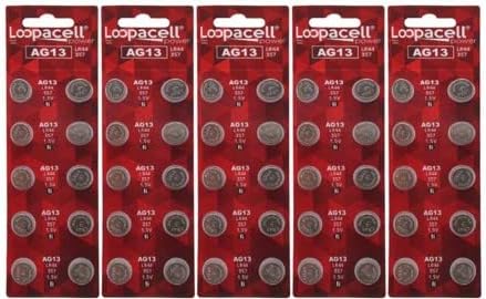 50 щелочных батареек AG13 / LR44 / L1154 / 357 / A76, 1.5V, упак. 50 шт. Loopacell