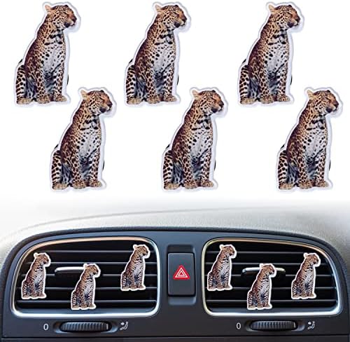 Leopard Print Air Vent Clips, 6 Pcs Funny Leopard Car Air Fresheners Vent Clips Long Lasting Car Diffuser Vent Clip Car Interior Decor Charm Car Decoration Cute Car Accessories for Women Girls Xinjincang