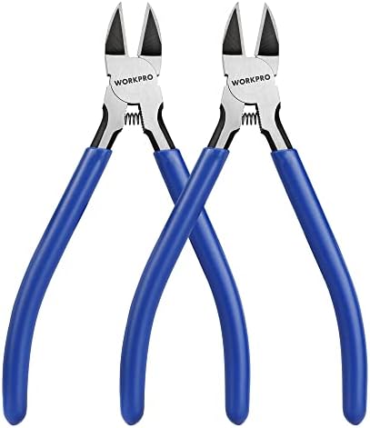 WORKPRO 2 Pack Wire Cutters, 6 Inch Precision Flush Cutters, Spring Loaded Side Cutting Pliers, Sharp Diagonal Cutters for Crafts, Jewelry Making, Electronics Workpro