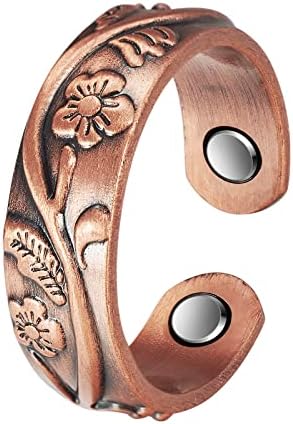 Copper Rings for Women, Magnetic Ring for Fingers, Flower Copper Magnetic Ring, Vintage Copper Magnetic Rings for Men EnerCoppeX