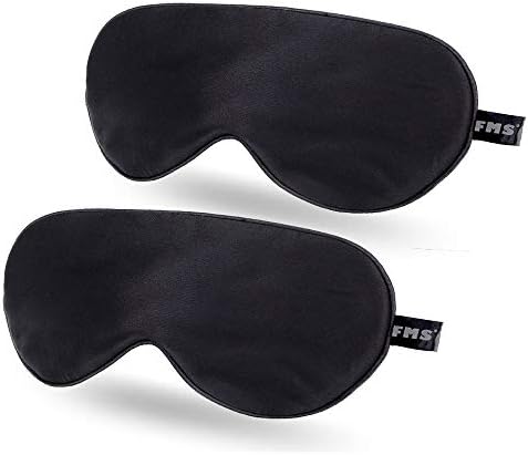 FMS Natural Silk Sleep Mask Blocks Light Completely, 1 Pack Soft Lightweight Eye Mask with Adjustable Strap Best for Travel, Meditation, Shift Work and Daytime Napping (Black) FMS