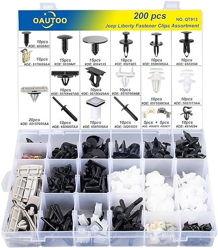 OAUTOO 200pcs for Jeep Liberty KJ KK 2002-2012 Auto Body Interior and Exterior Retainer Fastener Clip Assortment Oautoo