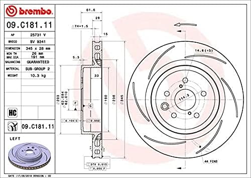 Вентилируемые тормозные диски с UV-покрытием 09.C181.11 для LEXUS, OE# 424320W010 Brembo