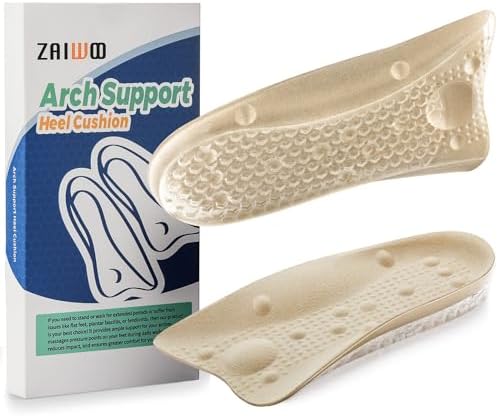 Heel and Arch All Day Pain Relief Gel (Гель) Massage Insoles, 3/4 Length for Men and Women, 1 Pair (L, Beige) ZAIWOO