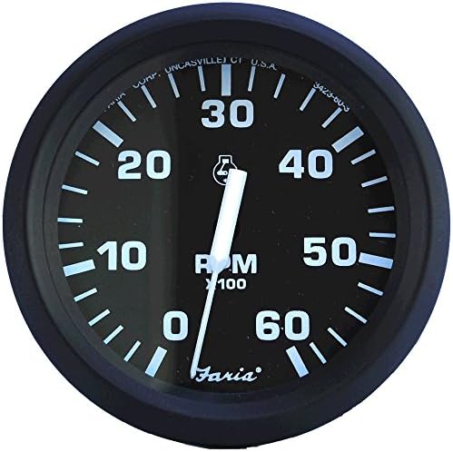 1 - Faria Euro Black 4" Tachometer - 6,000 RPM (Gas - Inboard & I/O) Faria