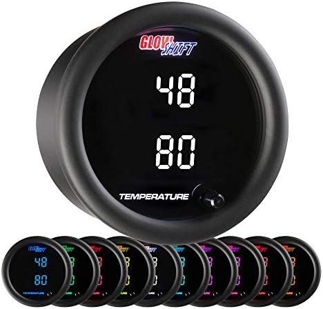 GlowShift 10 Color Digital 150 Celsius Dual Temperature Gauge Kit - for Water Coolant, Oil, Transmission Temp - Includes Electronic Sensors - 2 Multi-Color LED Displays - Tinted Lens - 2-1/16" (52mm) GlowShift