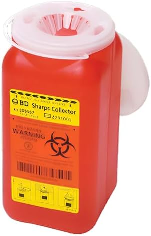 BD 305488 Multi-Use One-Piece Sharps Collector with Regular Funnel, 8-1/2" Width x 5-3/4" Height x 5" Depth, 3.3 Quart Capacity, Red (Case of 24) BD