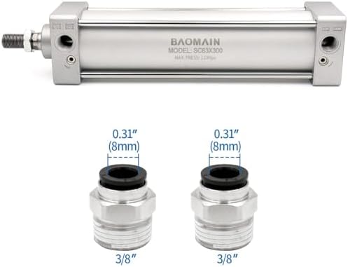 Baomain Pneumatic Air Cylinder SC 63 x 300 PT 3/8, Bore: 2-1/2 inch(63mm), Stroke: 12 inch(300mm), Screwed Piston Rod Dual Action (1PCS) Baomain