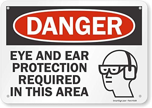 SmartSign 7 x 10 inch “Danger - Eye and Ear Protection Required in This Area” OSHA Sign, 55 mil HDPE Plastic, Red, Black and White, Made in USA SmartSign