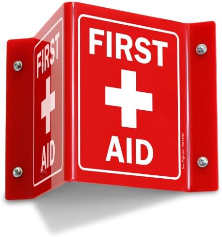 SmartSign - S2-0298-RD-AV-06 “First Aid” Projecting Sign | 5" x 6" Acrylic, 1 Count (Pack of 1) SmartSign