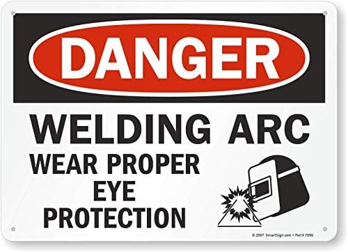 SmartSign - U9-2145-NP_10x14 "Danger - Welding Arc, Wear Proper Eye Protection" Sign | 10" x 14" Plastic Black/Red on White SmartSign