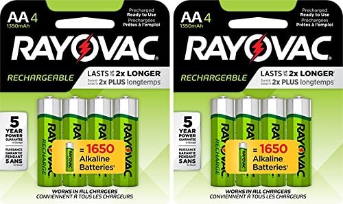 8 Rayovac AA Recharge Rechargeable 1350mAh NiMH Pre-Charged Batteries, (2 x 4 Packs) + Holders Rayovac