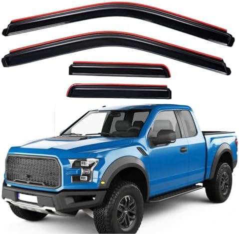 Lightronic WV194974 in-Channel Side Window Deflectors & Visors Vent Rain Guards, Dark Smoke, 4-Pieces Set, Fits 2015-2024 Ford F-150, 2017-2020 Ford F-150 Raptor, SuperCab Lightronic