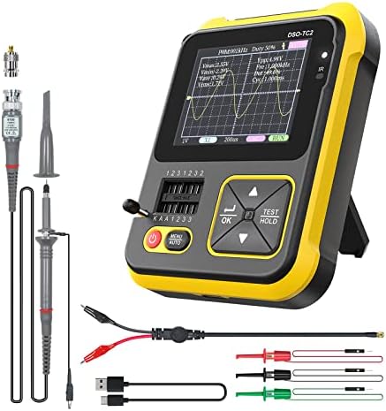 DSO-TC2 2 in 1 Handheld Digital Oscilloscope LCR Transistor Tester DIY Detection Kit, PWM Signal Generator, with Integrated Hidden Stand, P6100 Probe Mivofun