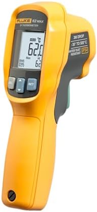 Fluke 62 Max Industrial Infrared Thermometer, -22 to +932 Degree F Range, Single Laser Targeting, 10:1 Distance To Spot Ratio, IP54 Rating, Includes 3 Year Warranty, (Not For Human Temp) Fluke