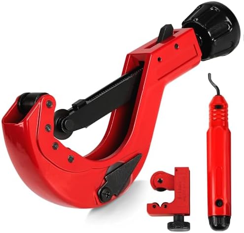 3Pcs Tubing Cutter Set with Fast Quick-Adjust - 1/4" to 2-1/2" Outside Diam. for Copper Pipe, PVC, Plastic, Aluminum with Extra Cutting Wheel, Deburring Tool, Mini Tubing Cutter Tool 1/8" to 7/8" Sandor