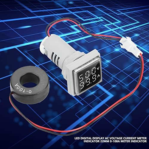 LED Dual Display AC Voltmeter Ammeter, LED Digital Display AC Voltage Current Meter Indicator 22mm 0-100A Meter Indicator (Blue) Qiilu