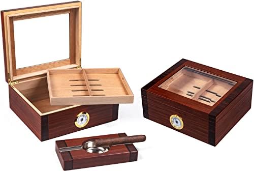 Prestige Import Group Sovereign Two-Tone Beveled Glass Top Cigar Humidor with Matching Ashtray - Holds Up to 50 Capacity Prestige Import Group